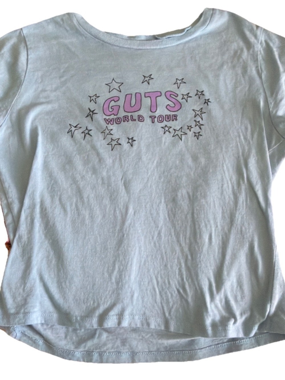 GUTS World Tour Olivia Rodrigo Light Blue Pop Rock Concert Graphic Baby Tee Crop